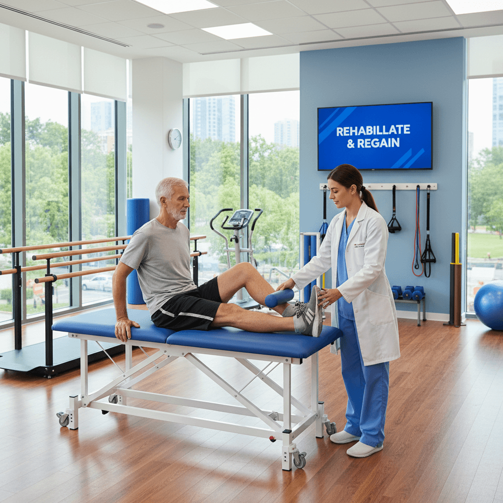 Professional physiotherapy session with elderly patient