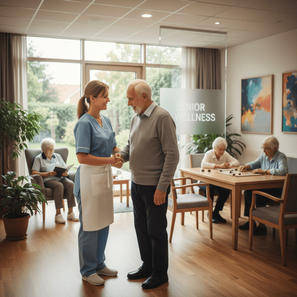 Caregiver providing support to elderly resident