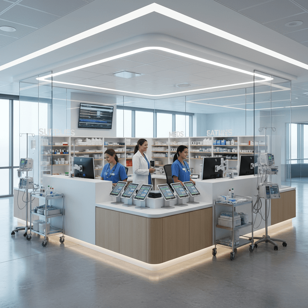 Professional nursing station at care facility