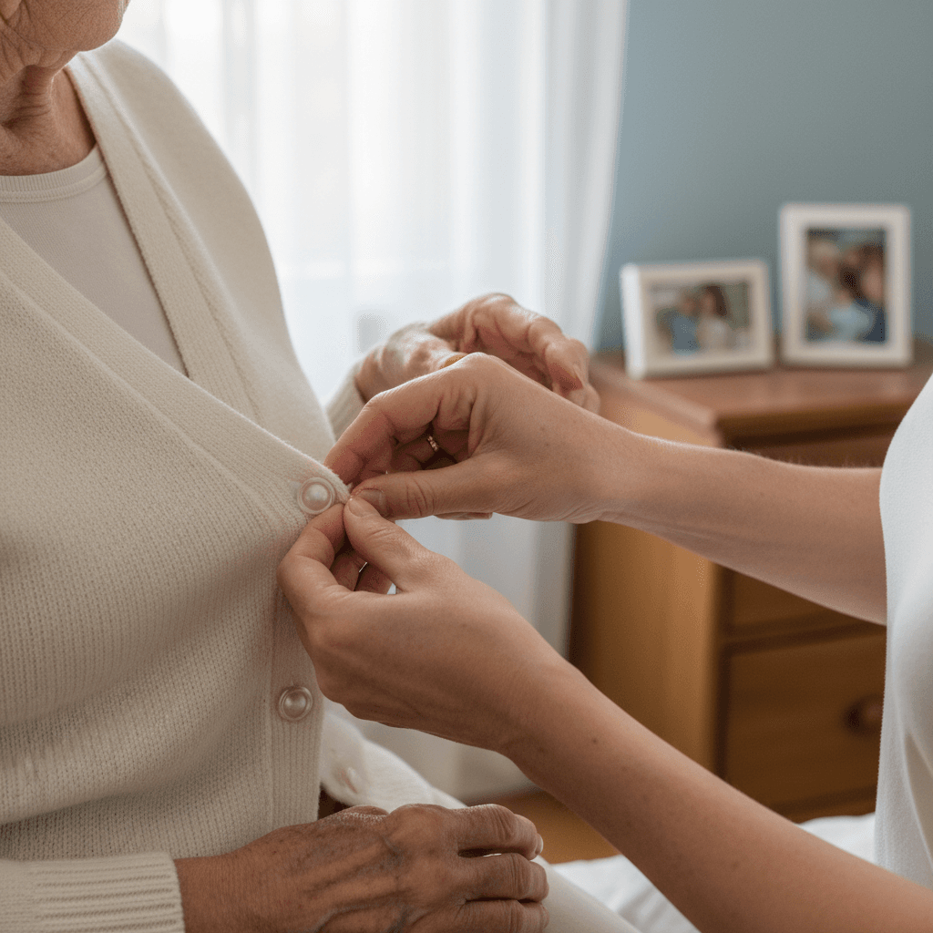 Caregiver providing professional support to elderly resident